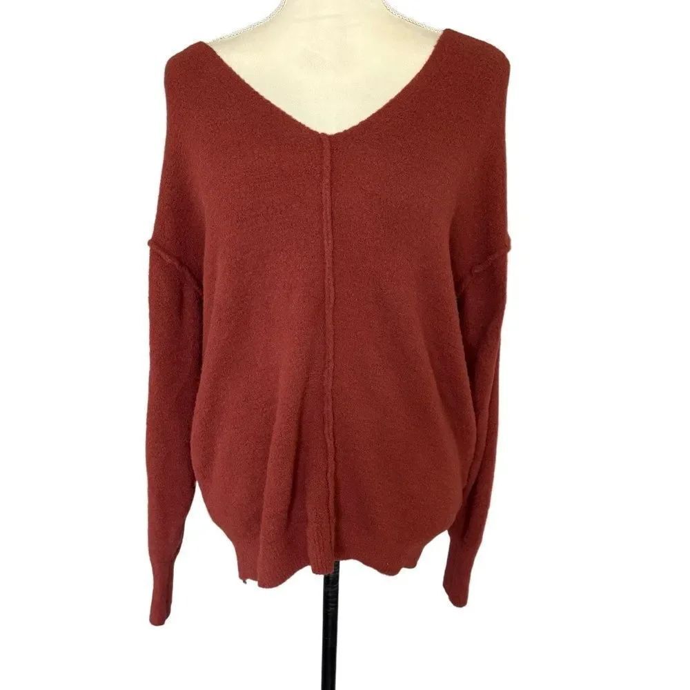 Wilfred Free Sweater Size S Rust Boat Neck Long Sleeve Fuzzy Texture Cozy Chic
